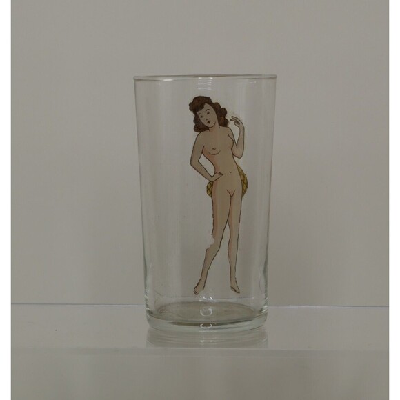 VTG WWII 1940s 50s Peekaboo Pinup Girl Nude Nudie Sip Strip Drinking Glass - Picture 2 of 10